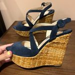 Prada Suede Crisscross Wicker Wedge Sandal - Navy Photo 5