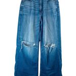American Eagle Curvy Super High Rise Baggy Wide Leg Jeans 2 Short Distressed Blue Photo 0