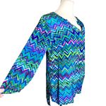 Amanda Uprichard Silk Chevron Pint Long Sleeve Tunic Blouse Top Blue Green Large Photo 2