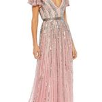 Mac Duggal 5444 Striped V Neck Striped Beaded Sequin Gown 16 NEW Photo 1