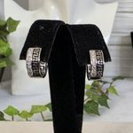 Small White Gold Filled Huggie Hoop Earrings Greek Key Design Silver Photo 1