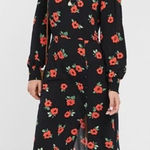 Nobody's Child Dress Womens 8 Black Red Floral Midi Long Sleeve Poppy Print Photo 0