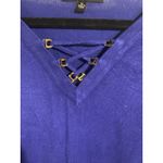 Cable & Gauge  V Neck Sweater Gold Lace Up Royal‎ Blue Baize Medium Photo 1