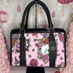 Ed Hardy  Pink Logo Tattoo Skull Hearts Print Satchel Handbag Crossbody Photo 0
