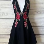 Lulus Black & Red Floral Rose Embroidered Low Cut Fit & Flare Dress Photo 5