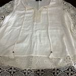 Hale Bob  Ivory Crochet Boho Bell Sleeve Tassel Blouse Large Photo 6