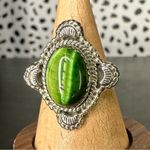 Sterling Silver Green Tigers Cats Eye Elegant Setting Statement Ring Photo 1