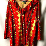 Ralph Lauren LAUREN WO SIZE 3X COTTON MODAL BLEND TOP RUFFLE ACCENT AZTEC PRINT Photo 0