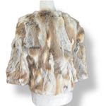 Vintage Rabbit Fur Jacket Cream Cropped Three Quarter Sleeve Leopard Lining Gray Photo 6