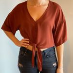 Forever 21 Rust Cropped Blouse Small Front-Tie burnt orange minimalist bohemian Photo 0