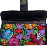 Handmade Handcrafted Wallet Boho Colorful Floral Bird Embroidered Black Leather Photo 3