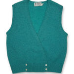 Talbots Vintage Emerald Green Knit Sweater Vest Button Detail Preppy V-Neck Top Photo 0