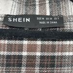 SheIn Women’s Brown Black Plaid Drop Shoulder Oversized Button Front Top Medium Photo 5