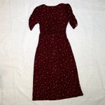 Old Navy | Burgundy Ditsy Floral Puff-Sleeve V-Neck Crepe Midi Dress | Small Photo 3