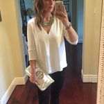 Cooper and Ella  White Lined V-Neck 3/4 Sleeve Split Back Blouse Top Small Photo 1