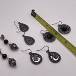 Lot Of 4 Dangle Costume Earrings Pierced Bead / Metal Mix Dark Aged Silver Tone Photo 10