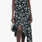 The Kooples  Women's Black White Daisy-print Asymmetric Hem Midi Dress Size 2 Photo 0