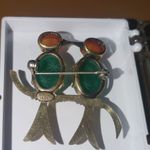 Vintage WRE 12K GF Scarab Beetle Brooch Green Orange Glass Cabochons Reversed Photo 1