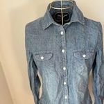 American Eagle distressed denim long sleeve button down size S Photo 0
