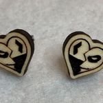 DC Comics Harley Quinn and The Joker Heart Wood Stud Earrings Photo 2