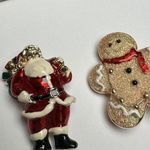 Santa Claus / Gingerbread Man Christmas Holiday Brooch Pin Lot Of 2 Gold Tone Photo 9