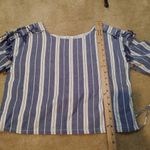 Tula Rosa Size Small S 100% Cotton Top Fringe Blue White Adjustable Waist Blouse Photo 2