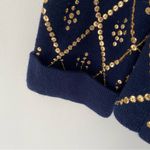 Manoush French Designer Navy Blue Gold Sequin Knit Sweater Jacket Blazer large Photo 3
