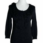 Linda Matthews Ruffle Cardigan‎ Sweater Women MP Black Cozy Soft Preppy Office Size undefined Photo 0
