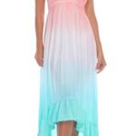 Raviya Swim Cover Up Dress Hi Low Maxi Halter V Neck Ombre Pink Green M Size M Photo 0