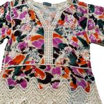 Democracy  3/4 Sleeve V-Notch Neck Scallop Edge Boho Top, Sz Petite M Photo 12