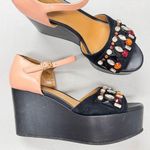 Marni Pink Black Leather Rhinestone Platform Wedges Heels Womens 7 Coquette Photo 0