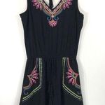 cupio New Neon Embroidered Tie Back Romper V-Neck Sleeveless Black Multi Photo 9
