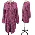 Vintage 70s Ditsy Floral Romper Shirtdress Button Down Long Sleeve Pink Purple Size 16 Photo 2