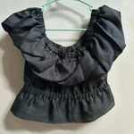 Topshop NEW Textured Bardot Crop Peplum Blouse – Black – Women’s US 8 Photo 2