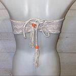 Women’s Beige Boho Tribal Pattern Strapless Lace Up Braided Bikini Top Size S White Photo 0