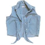 Levi's  Rumi Sleeveless Button Up Vest Tie Front Blue Stripe - M NWOT Photo 4