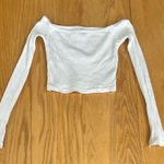 Divided  By H&M White Ribbed Women’s Fitted Crop Shirt Size Small Split Sleeve Photo 0