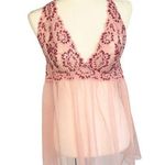 Victoria's Secret  Babydoll Night Dress Women's L Pink Deep V Mesh Floral Lace Photo 0