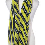 Navy and Lime Green Woven Boho Scarf Lightweight Frayed Edge Striped Scarf Photo 0