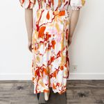 [Vafadress] Orange Abstract Floral Print Smocked Tiered Midi Dress NWT Sz Medium Photo 6