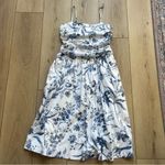 Loft  Bird Toile Strappy Midi Pocket Dress NEW Size 8P Blue White Floral Cotton Photo 9