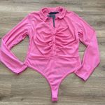 Pretty Little Thing NWT  hot pink ribbed ruched body suit sz large US 12 Photo 0