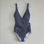 Tommy Bahama  Navy and White Wrap One Piece Swimsuit with V-Neckline Photo 2