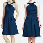 David's Bridal David’s Bridal Twist Y-Neck Halter Mini Fit & Flare Dress Pockets Navy Size 12 Photo 1
