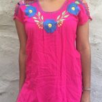 Pink embroidered blouse, blue flower blouse, Mexican embroidery print Photo 0