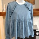 Altar'd State Altar’d State Blue Chambray Denim ruffle top Photo 0