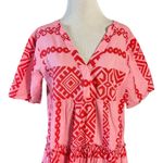 Bindu Bohemian Summer Printed Ruffle Shirt Dress Size Small Indian Cotton Pink Photo 1