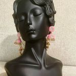 New! Pakistani Indian Desi Bollywood Jhumka Earrings Pink and Gold with Pearls Photo 1