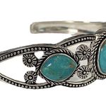 Stauer Triple Turquoise Cuff Open Bangle Silver Bracelet Photo 4