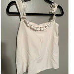 Cami NYC 100% Silk White Carly Pom Pom Off Shoulder Tank Women’s XS Photo 2